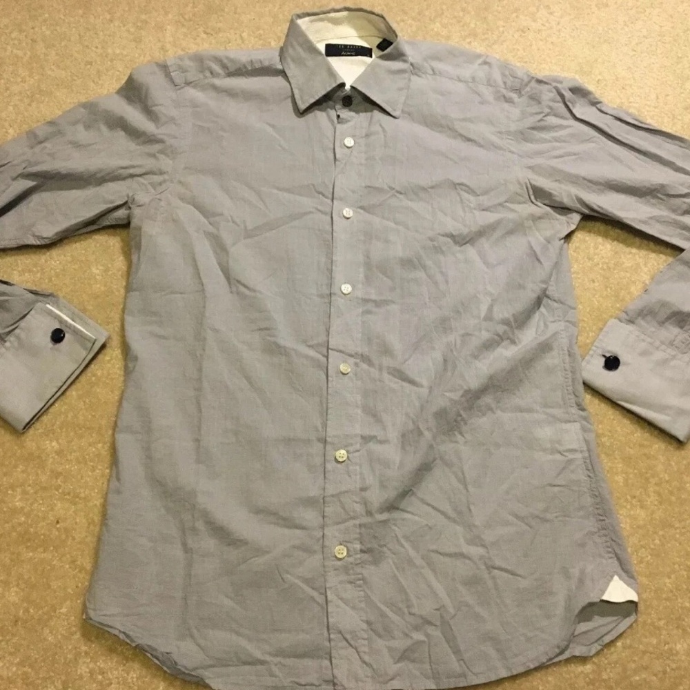 Ted Baker Archive Long Sleeve Button Dress Shirt Blue Cuff Grey Men's Size 15